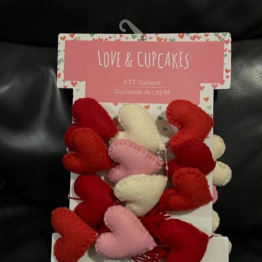 Valentines Love and Cupcakes Heart Garland - Valentines Felt Hearts Garland